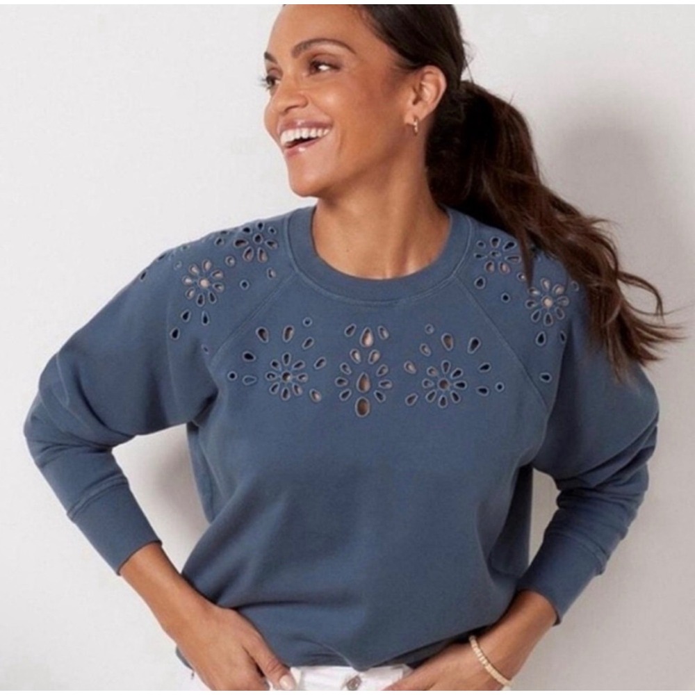Spiritual Gangster Womens 100% Cotton Sweatshirt XL Blue Eyelet Raglan Pullover